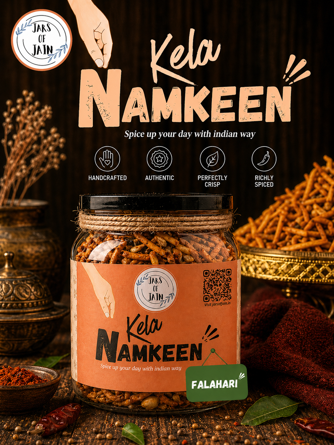 Artisanal Kela Namkeen in a glass jar